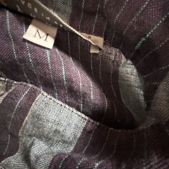 Bryn Walker Womens Striped Button-Down Linen Tunic Shirt Medium Purple Lagenlook - Picture 4 of 9